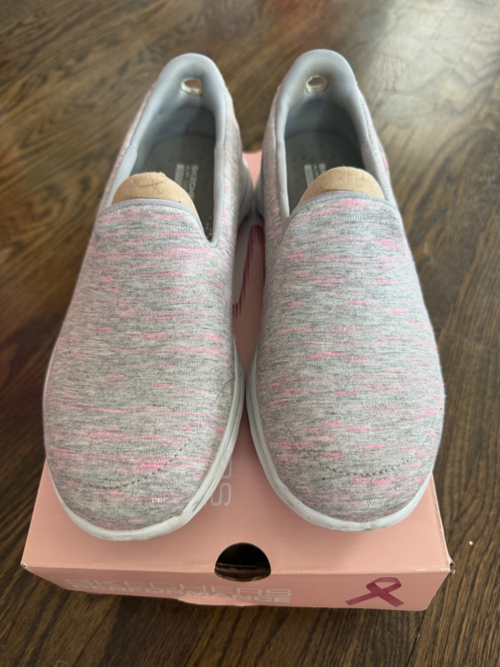 Skechers Slip-On Go Wall Sneakers in Heather Gray & Pink